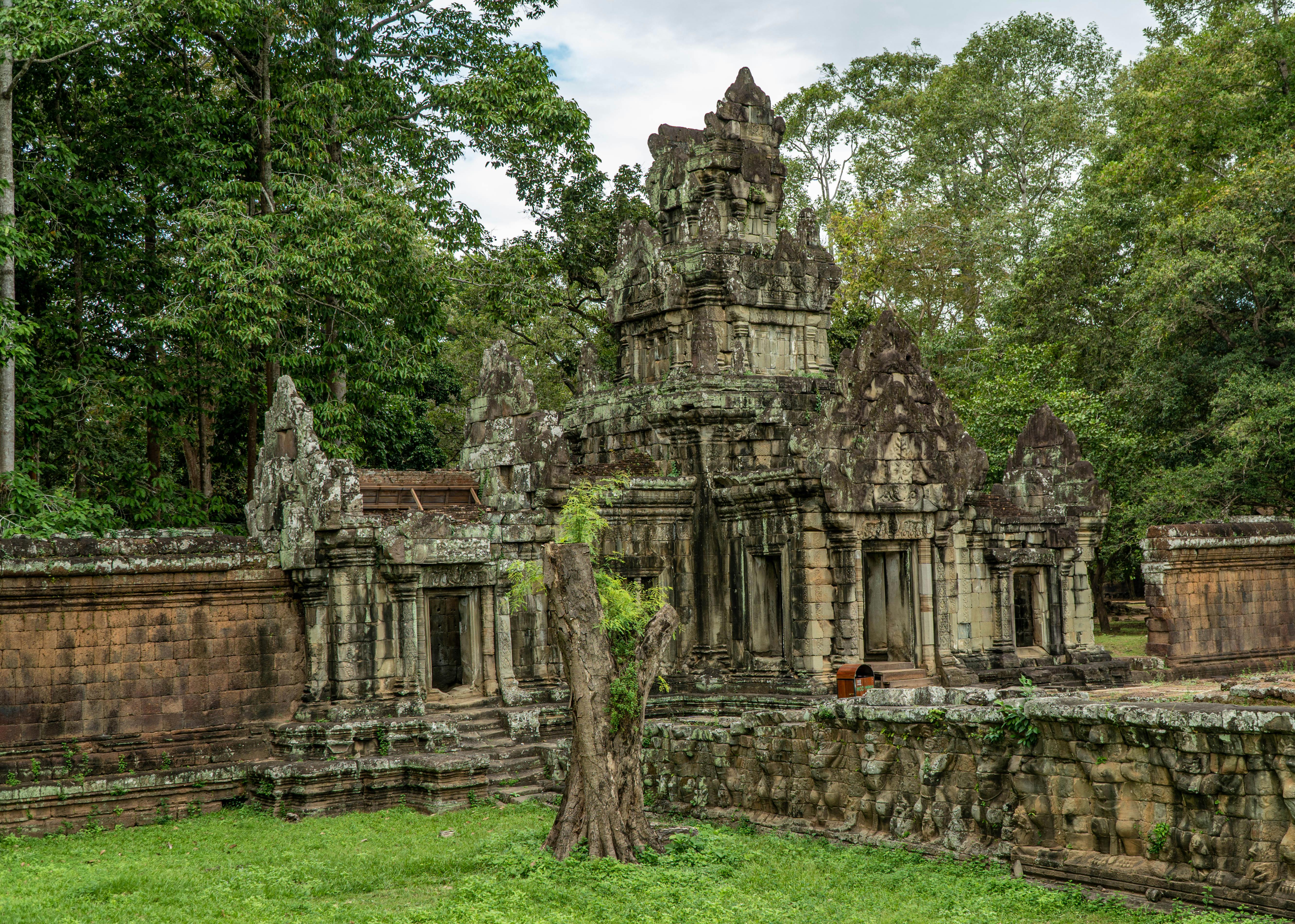 Ancient temple surrounded by mist in Southeast Asia